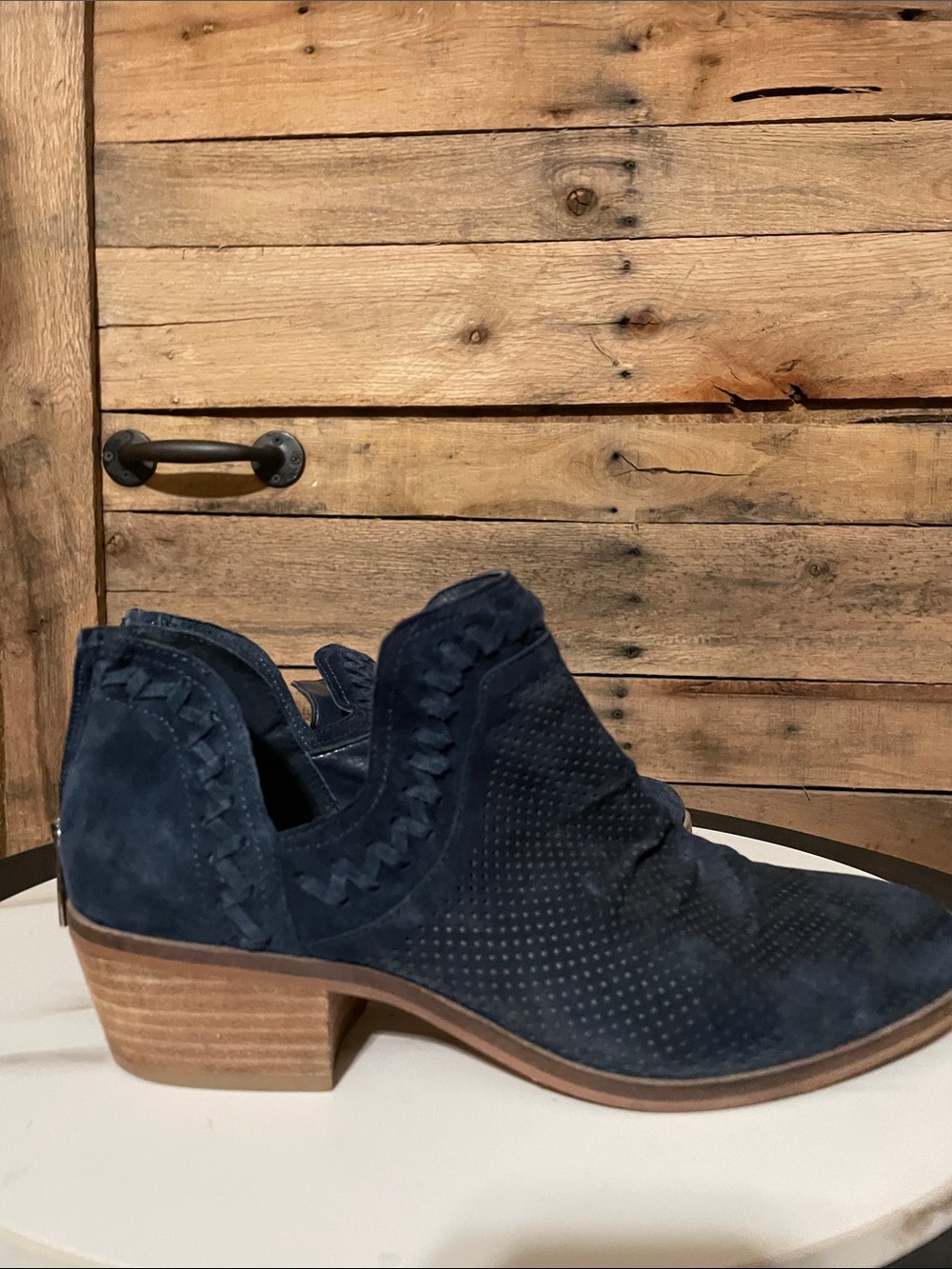 Vince Camuto Pamina Navy Suede Perforated Ankle Booties